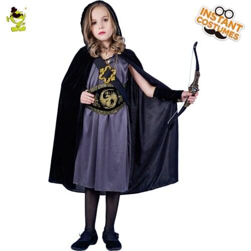 QLQ Girls Huntress Costume Girl Hunting Clothes Cosplay Halloween Costumes Dress Cosplay Costume with Cape Classic Costume