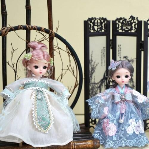 16cm Bjd Doll 13 Joint Movable DIY National Tide Hanfu Embroidery Key Mermaid Doll 3D Eyes Girl Toy Childrens Christmas Day Gift