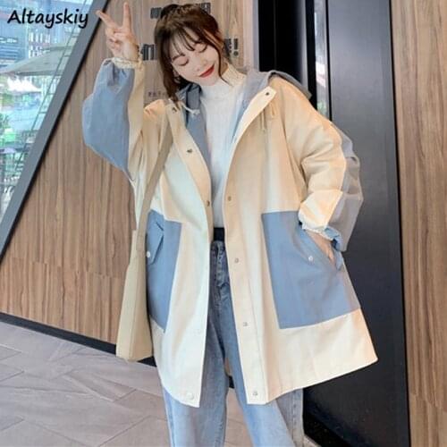 Jackets Women Oversize Patchwork Hooded Casual Streetwear Korean Style Students Womens New Autumn Harajuku Teens Clothes Ulzzang