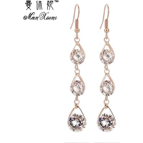 Fancy Hollow Raindrop Sparkling Cubic zirconia Hook Earrings boucle d'oreille femme Drop Wedding Jewelry Long Earrings for Women
