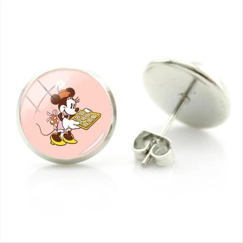Disney Beautiful Minnie Dance Art Photo Earrings Dome Glass Jewelry Creative Design Earrings Fashion Cute Girl Earrings