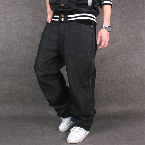 2019 Men Hip Hop Baggy Jeans Black Denim Loose Pants Rap Jeans Letter Written Boy Rapper Fashion Big Size Famous Brand Jeans