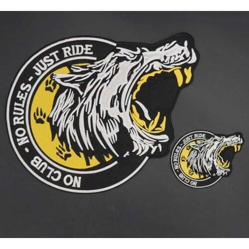 NO CLUB NO RULES JUST RIDE Wolf Embroidery Motorcycle Biker Patch Sticker Badge for Clothing Hat Bags Iron on Backing