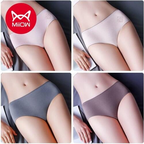 MiiOW Genuine Underwear Womens Mid-waist Pure Cotton Seamless Crotch Antibacterial Girls Girls Japanese Breathable Briefs