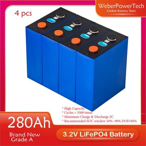 New 280 Ah 3.2 V Battery Brand LiFePo4 for 12V 24V 48V 280Ah Pack with Busbar