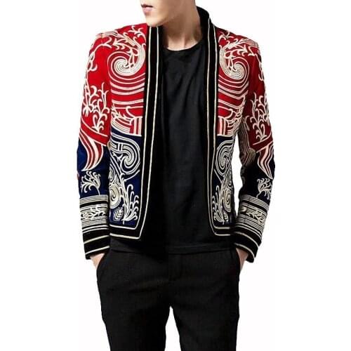 2020 Autumn Mens Jacket Gold Thread Embroidery Suit Masculino Erkek Hombre Stage Party Club Designer Blazer