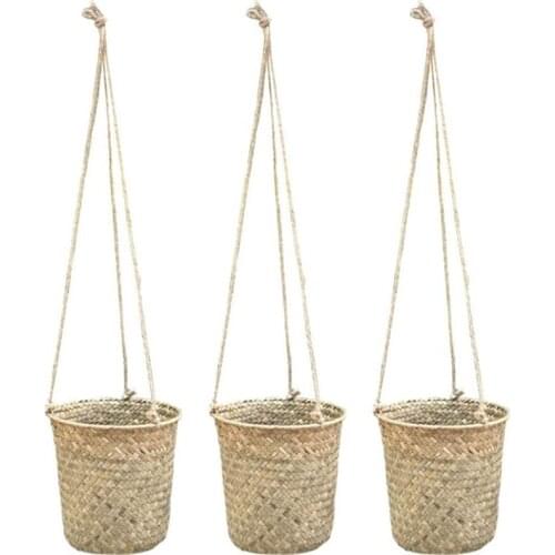 3-Piece Hand-Woven Storage Basket Wicker Hanging Flower Pot Basket Plant Basket Indoor and Outdoor Flower Container