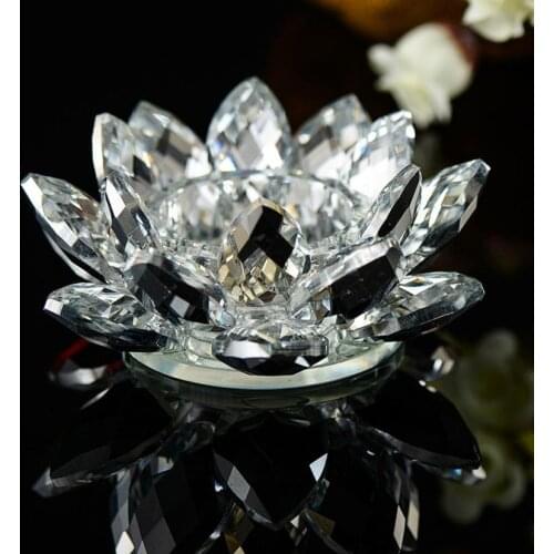 Crystal Glass Lotus Candleholder Home Decor Flower Shape Candle Tea Light Holder Candlestick Wedding Party Decor #30