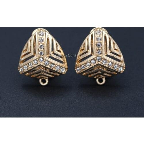 Earrings Post with Loop Hanger Paved Rhinestone CZ Hollow Triangle Base DIY Nigerian Women Stud Earrings Jewelry Findings 18mm