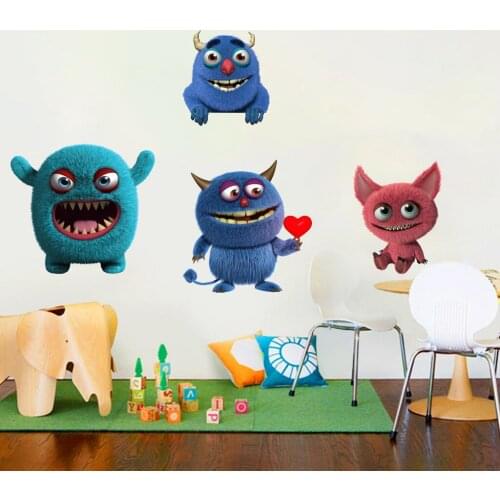 Cute Four Ghost Animals Wall Stickers Cartoon Monster Wall Decals for Kids Baby Nursery Room Living Room Bedroom Home Decoration