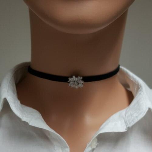 Snowflake Choker Necklace 925 Sterling Silver Suede Choker for Women Made in TURKEY