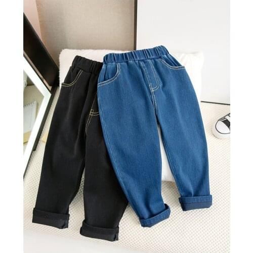 2021 Spring New Kids Pants Toddler Girls Boys Casual Loose Denim Pants Childrens Korean Style Harem Jeans Baby Jeans Trousers