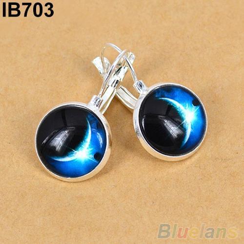 Womens Galaxy Space Glass Charm Silver Plated French Lever Back Earrings Ear Studs Earrings For Girls Women