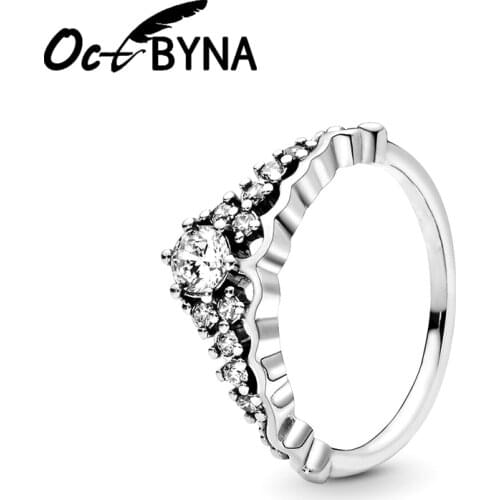 Octbyna Fashion Silver Color Crown Shape Crystal Rings Girl Wedding Engagement Party Brand Ring For Women Jewelry Dropshipping