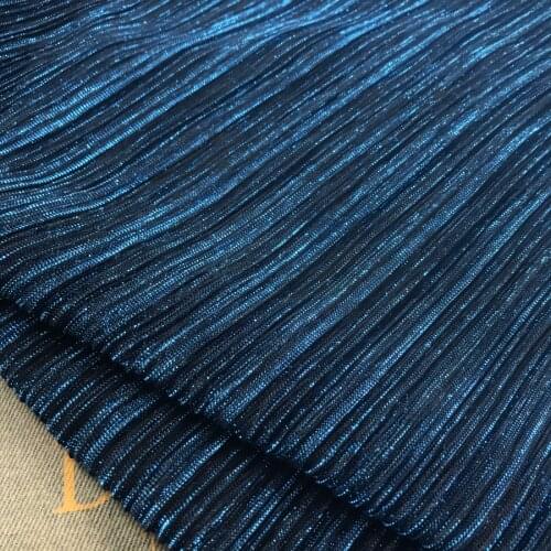 2 meters 150cm 59" width blue shiny ultra-fine pleated accordion mesh tulle fabric evening dress clothes materials MM445