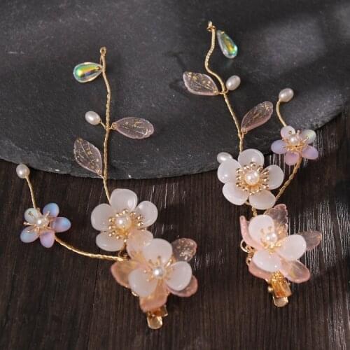 2pcs Flower Pearl Hairpin Chinese Style Cute Vintage Headdress Hanfu Clothing Accessories for Little Girls BH