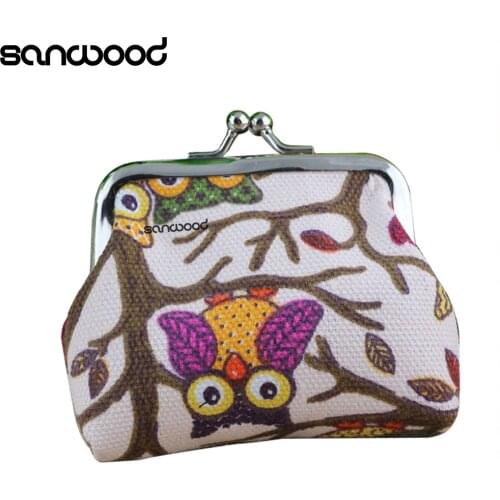 2015 Cute Fresh Cartoon Canvas Multi-colors Owl Printed Square Coin Purse Wallet Pouch Bag Wholesale 6O1K