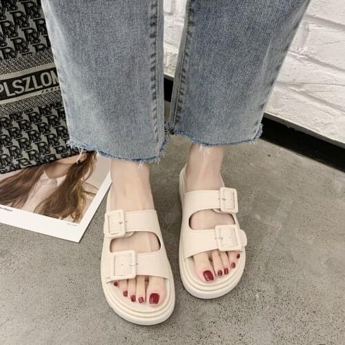 2021 New Summer Womens Sandals Stitching Surface Buckle Thick Bottom Sports Harajuku Style Beach Flat Casual Shoes Manufacturer