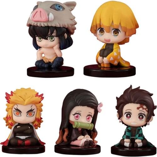5 Style/Set Q Version Demon Slayer Sitting Ghost Doll Tanjiro Nidouzi Inosuke Zenizu Figure Action Figure Movie Model Toys Doll