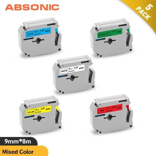 Absonic Mixed Set 9mm MK221 for Brother M-K221 M-K421 M-K521 M-K621 M-K721 M Tape Compatible for Brother Label Printer PT-80