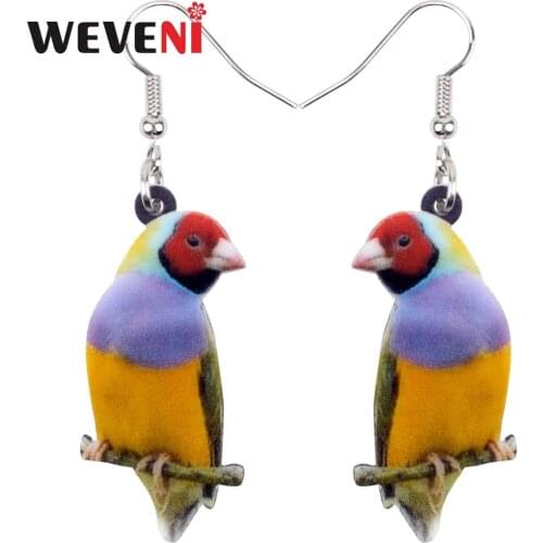 WEVENI Acrylic Fashion Australian Gouldian Finch Bird Earrings New Long Dangle Drop Colorful Animal Jewelry For Women Girls Gift