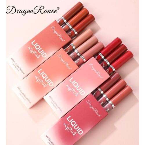 3Pcs Sexy Liquid Lipstick Set Matte Velvet Lip Gloss Milk Tea Bean Paste Lip Glaze Moisturize Long Lasting Lip Tint Cosmetic Kit