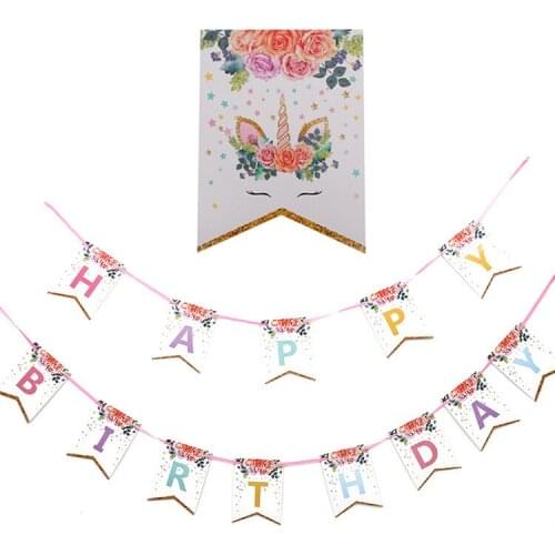 Glittering Unicorn Happy Birthday Banner Baby Shower Kids Unicorn Party Pvc Toys