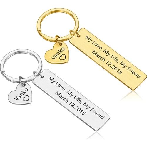 Engraved Couples Keychain Customized Name and Date Girlfriend Boyfriend Lover Key Chain Stainless Steel Valentines Keyring