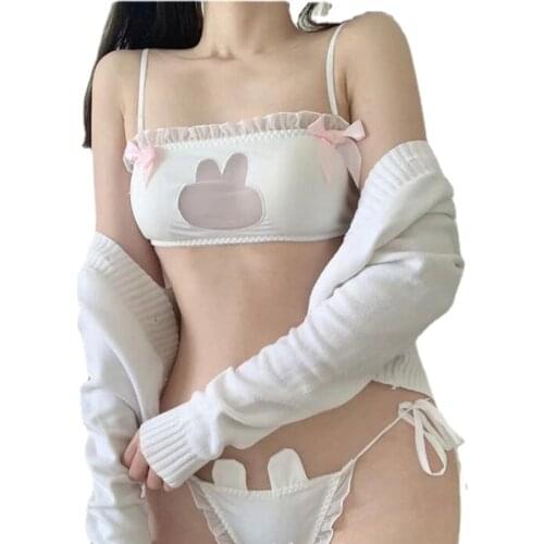 Cute Underwear Bra and Panty Teen Girl Schoolgirl Lingerie Bra Bras Wireless Lolita Kawaii Girl Bras Set Pink White Strawberry