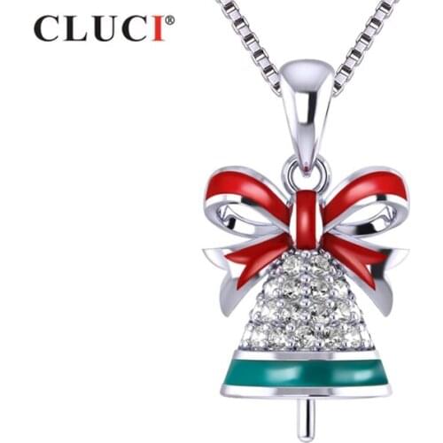 CLUCI 19 Zircon Gemstone Silver 925 Pendant Christmas Bell Shaped Pearl Necklace Pendant for Women Christmas Gift SP387SB