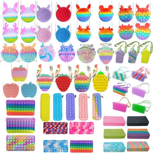 Cute Bag Fidget Toys Rainbow Push Bubble Antistress Toy Children Pencil Case Kids Adult Reliver Stress Sensory Toy brinquedos