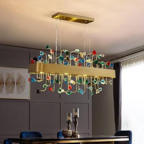 YOOGEE Luxury Rectangle Crystal Chandelier for Living Dining Room Hanging Light Fixtures Gold Metal Lamps With E14 LED