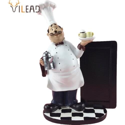 VILEAD 24cm Resin Message Board Mustache Chef Figurines Western Restaurant Kitchen Pastry Shop Craft Home Decoration Accessories