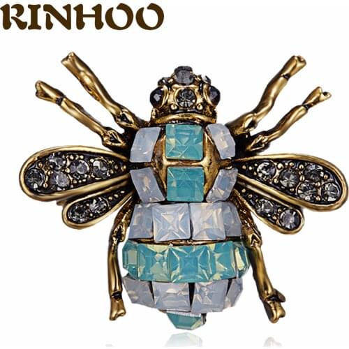 Retro Bee Brooches Enamel Pin Colorful Crystal Zircon Insect Animals Brooch For Women Hijab Lapel Pin Pin Female Holiday Gift