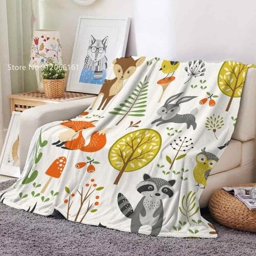 Raccoon Rabbit Flannel Blanket Fox Deer Dinosaur Fleece Blanket Home Custom Colorful Throw Blanket For Teen Kids Gift Bed Lines