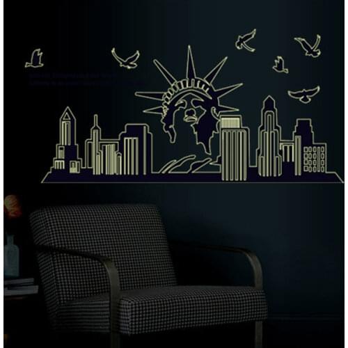 NEW New York City Silhouette Statue of Liberty Background Popular Fluorescent luminous Wall Sticker Decoration Living Room
