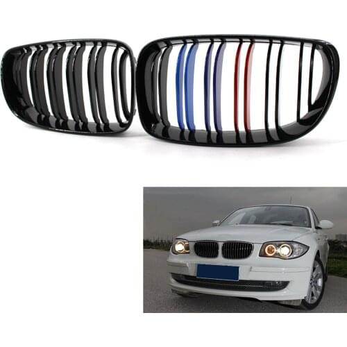 Gloss Black Double Slat M-Color Front Grille For BMW 1 Series E81 E87 E82 E88 08-11