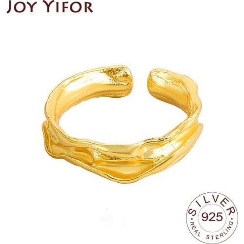925 Sterling Silver New Simple Design Bump Matte Gold Color Rings INS Fashion Opening Handmade Ring Fashion Fine Jewelry