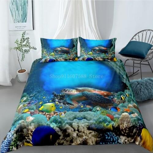 Marine Animal Duvet Cover Set Sea Turtle Bedding Set Queen King Size Quilt/Comforter Cover Pillowcase Bedclothes Home Textiles