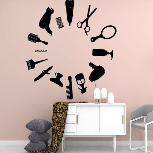 Creative Wall Stickers Hair Salon Home Decor Cartoon Haircutting Tools Vinyl Wall Decals Shop Window Modern Decoration Z409