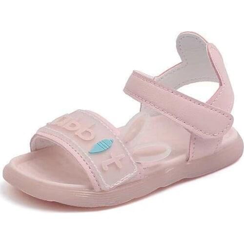 2021 Summer Kids Soft-soled Sandals Cute Rabbit Ears Open-toed Sandals for Children and Toddlers Fashion Flats Beach Shoes Girls