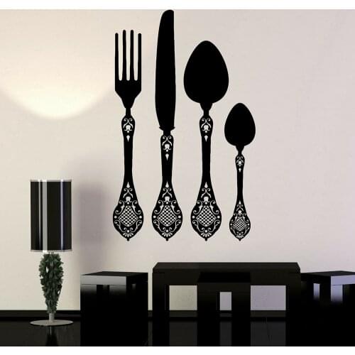 Spoon Knife Fork Wall Stickers Vinyl Decal Flatware Cutlery Kitchen Restaurant Decoration Wall Stickers Home Wallpaper M24