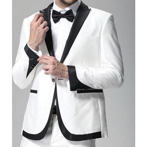 Fashion Handsome Elegant Custom White Plus Size Men Suits Slim Fit Tuxedo For Wedding Dress Beach Party Suits (Blazer + Pants)