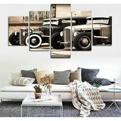 Modular Poster HD Printed Canvas Painting Frames for Living Room Wall Art 5 Pieces Hot Rod Vintage Car Pictures Home Decor