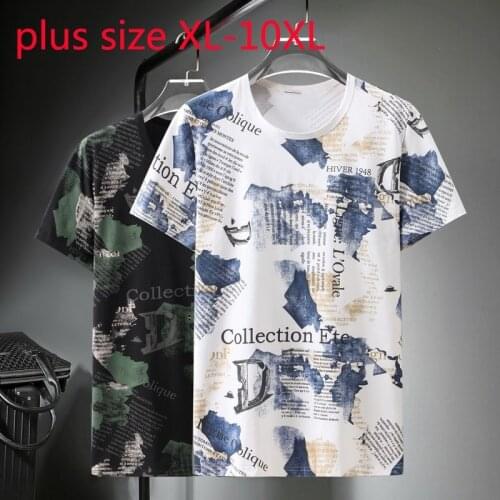 New Fashion Super Large Men Mercerized Cotton Summer Short Sleeve Casual O-neck Print Knitted Men T Shirt Plus Size XL-9XL 10XL