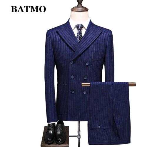 BATMO 2021 new arrival spring Double Breasted striped casual suits men,mens wedding dress,jackets+pants+vest,6036