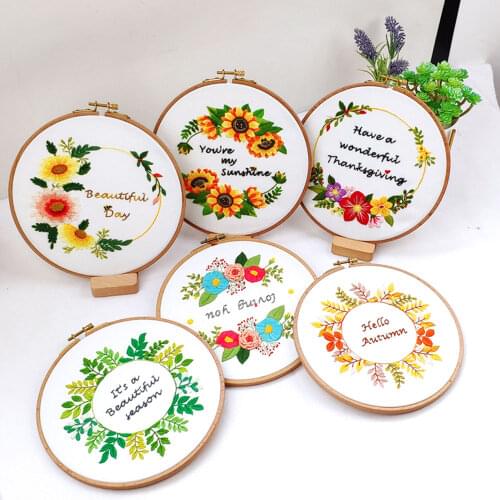 Flowers Botanic Pattern Cotton Cloth Embroidery Kit DIY Needlework Cross Stitch Set Beginner Sewing Supplies Art Home Decoration
