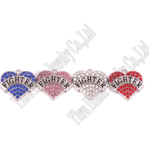 New Arrival Hot Selling 20 pcs a lot zinc studded with sparkling crystals FIGHTER heart pendant
