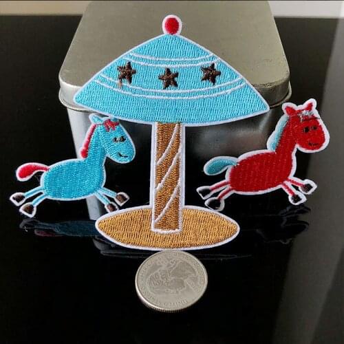 New Child Interest Merry-go-round Patches Diy Clothes Coats Accessories Iron on Patches for Clothing Cute Small Horse Badges
