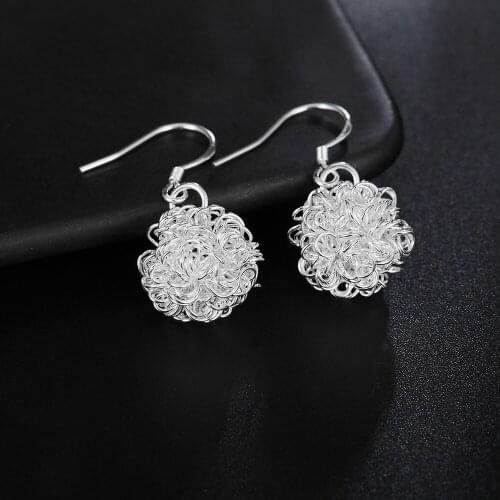 New 925 Sterling Silver Earrings for Women Beautiful ball net Earrings Fashion Girl student Gifts Wedding party Jewelry